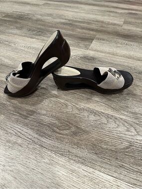 Calvin Klein Chocolate Brown and Cream Cutout Wedge Sandals
